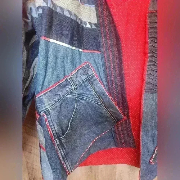 Vintage 90s Hand Made Patchwork Denim Jacket Size LG Women's - Picture 3 of 15